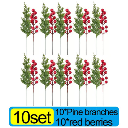 30/1PCS Christmas Decoration Artificial Pine Branches with Holly Berries, Red Berry Branches for Christmas Tree, Wreath, Gift Decoration