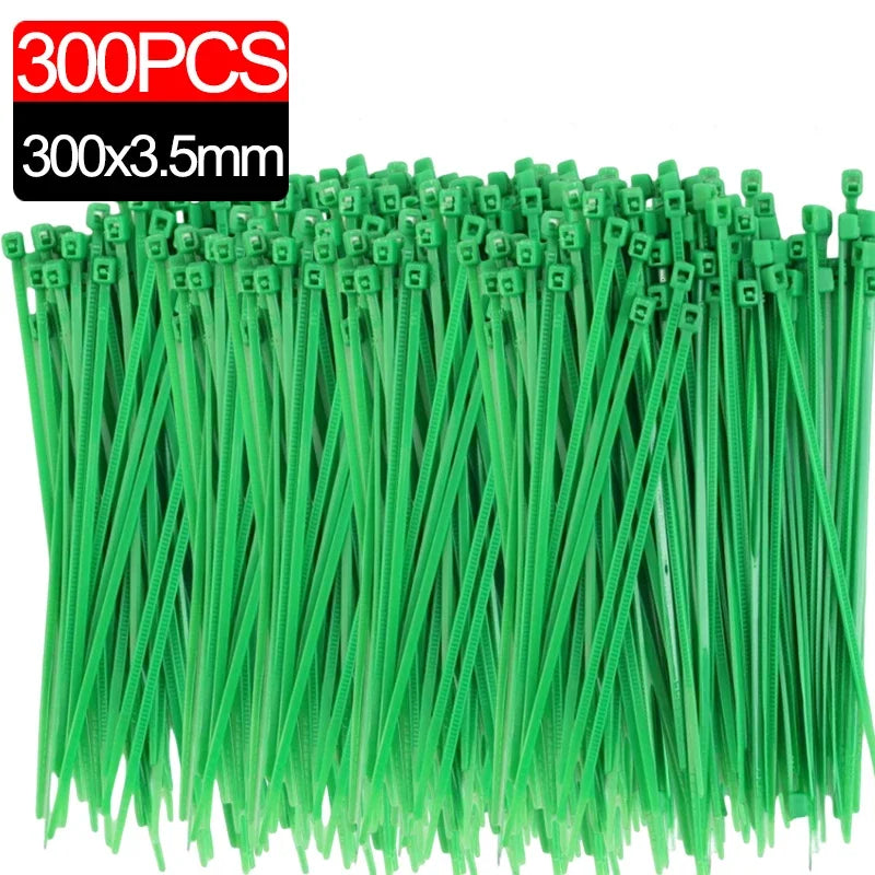300/50PCS Self-Locking Nylon Cable Ties Green Fastening Wraps for Garden