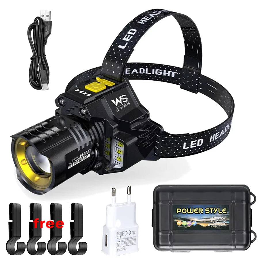 Powerful Motion Sensor LED Headlamp Rechargeable COB Head Flashlights Outdoor Camping Headlight Telescopic Zoomable Head Lamp