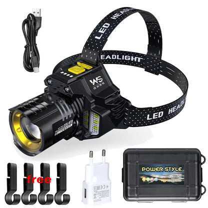 Powerful Motion Sensor LED Headlamp Rechargeable COB Head Flashlights Outdoor Camping Headlight Telescopic Zoomable Head Lamp