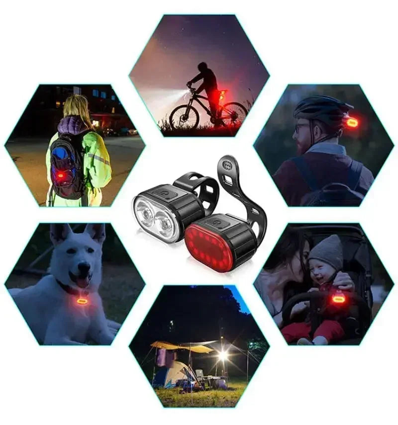 Rechargeable Bike Light Set Front Light with Taillight Mini Night Safety Warning Bicycle Accessories for Night Outdoor Cycling