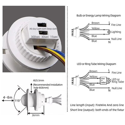 Infrared Radar Motion Sensor Switch Adjustable Human Body Sensor