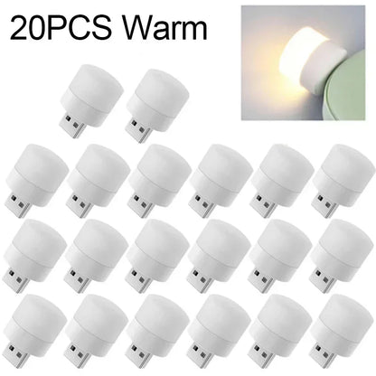 1-20PCS Mini USB LED Plug Lamp Portable Eye Protection Book Reading Light Small Round Car Bulb Computer Mobile Power Lamps