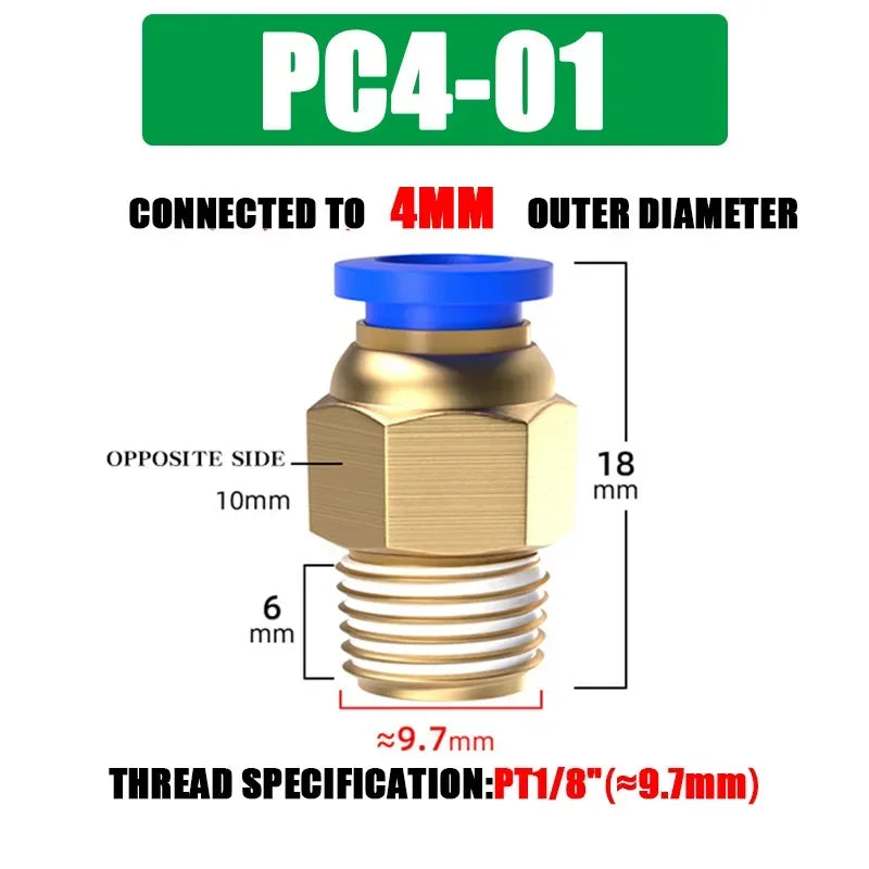 Pneumatic Fitting Air Connector PC 4mm 6mm 8mm 10mm 12mm Thread 1/8" 1/4" 3/8" 1/2" Hose Fittings Pipe Quick Connectors