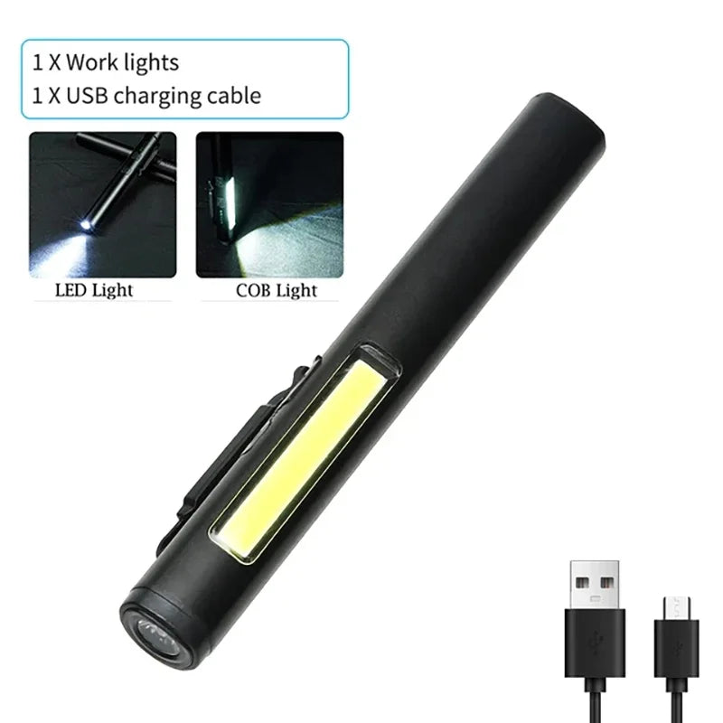 Portable UV LED Pen Light USB Rechargeable Work Lantern with Magnet