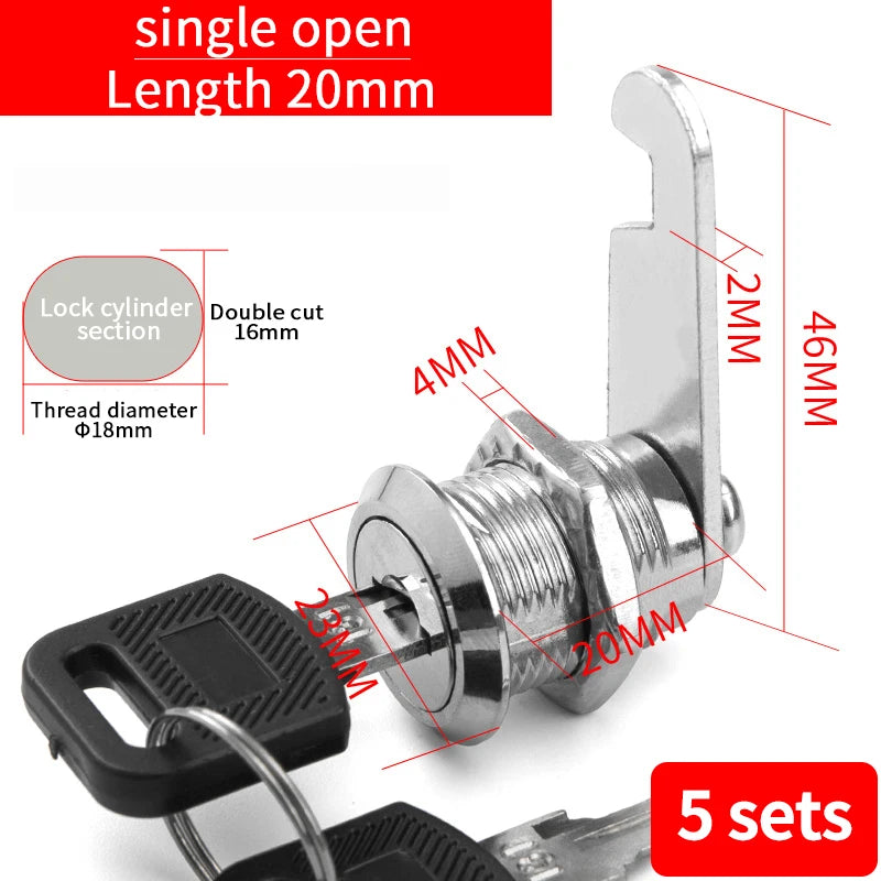 Cabinet Cam Lock Set Two-Sided Keyed Alike 16MM-30MM Cylinder Cam Locks for Mailbox File Drawer Compartment