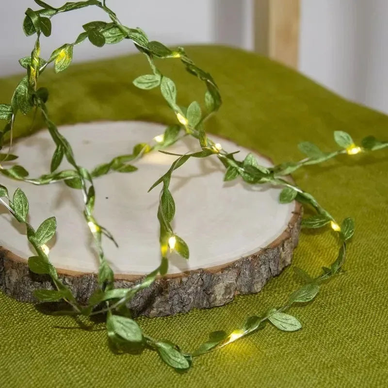 2026 New Christmas Solar Fairy Lights, 50/100/150LED Artificial Green Leaf String Lights for Tree Decor, Holiday Party Garland