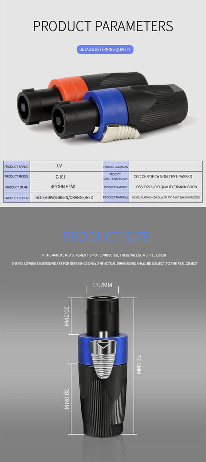 NL4FC Speakon 4 Pin Audio XLR Connector Ohm Head Solder-Free Amplifier Terminal for Superior Sound