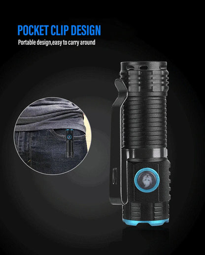 Ultra Bright Mini P50 LED Flashlight USB C Rechargeable Hat Clip Torch