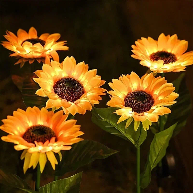 Solar Powered Sunflower Simulation LED Lights 1/3 Heads Garden Yard Lawn Night Landscape Lamp Christmas Decor Flower Light