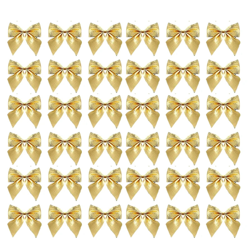 12/36pcs Christmas Bow Christmas Decorations For Home Gold Red Bowknot Xmas Tree Ornaments New Year 2024 Navidad Decor Supplies