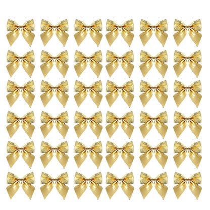 12/36pcs Christmas Bow Christmas Decorations For Home Gold Red Bowknot Xmas Tree Ornaments New Year 2024 Navidad Decor Supplies