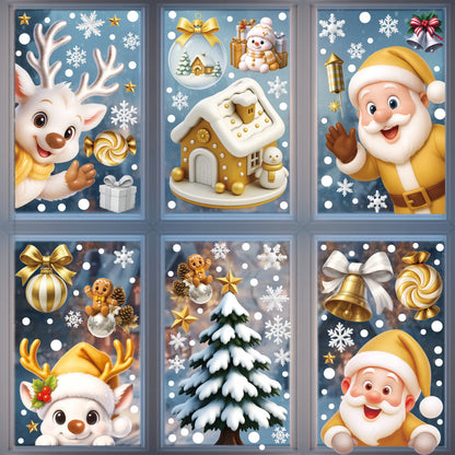Christmas Window Stickers Winter Snowman Santa Claus Snowflake Reindeer Static Electricity Stickers Ornaments Xmas Home Decor