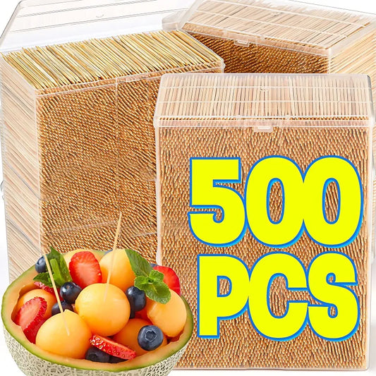 500PCS Disposable Bamboo Toothpicks Double Headed Picks Fruit Dessert Picks Home Kitchen Restaurant Portable Teeth Cleaning Tool