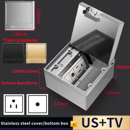 Hidden Floor Socket with USB Charging Ports 304 Stainless Steel Underground Power Outlet EU FR BR IL IT Standard 130×130mm