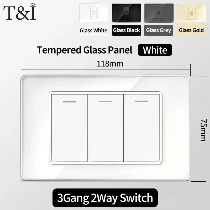118x75mm Tempered Glass US Thai Socket Dual USB-C Ports 2 AC Outlets 110V Scratch-Resistant Panel