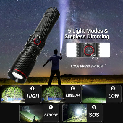 LED High Power Strong Light Long-range Tactical Flashlight Type-C Charging Waterproof Outdoor Emergency Lighting Spotlight