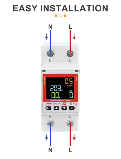 2P WiFi Smart Circuit Breaker DGC-63T, Remote Control 1-63A Adjustable Switch, Timer, Voltage, Current, Temperature, Leakage Protection