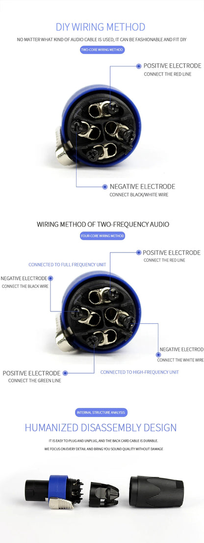 NL4FC Speakon 4 Pin Audio XLR Connector Ohm Head Solder-Free Amplifier Terminal for Superior Sound