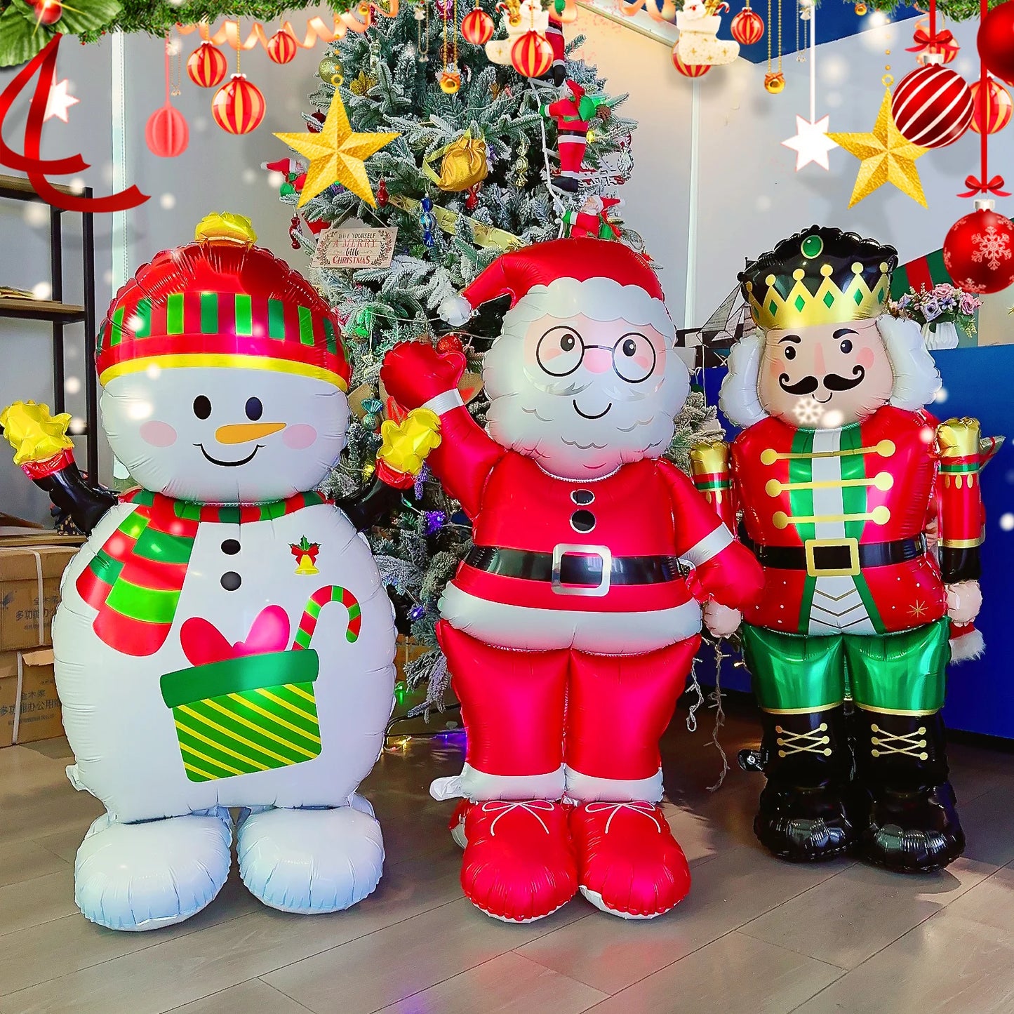 Christmas Foil Balloon, Giant Santa Claus and Gingerbread Man Decor, Aluminum Foil Balloon for Xmas Party, Air Globos Supplies