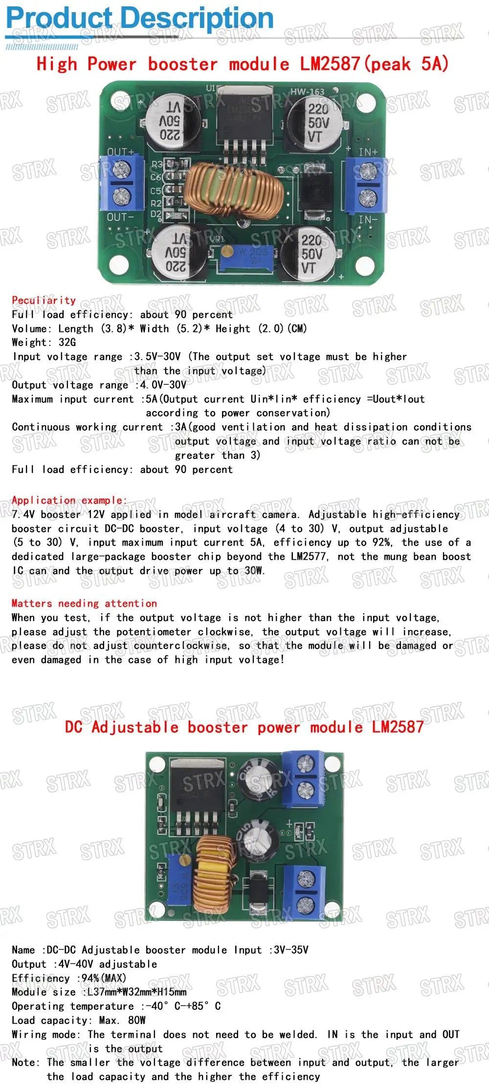 DC-DC Adjustable Step-Up Power Module Boost Converter 3V-35V to 4V-40V