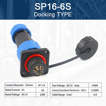 SP16 Square Waterproof Connector Plug Socket 2-9 Pin IP68 Aviation Male Female Electrical Wire Cable Connector