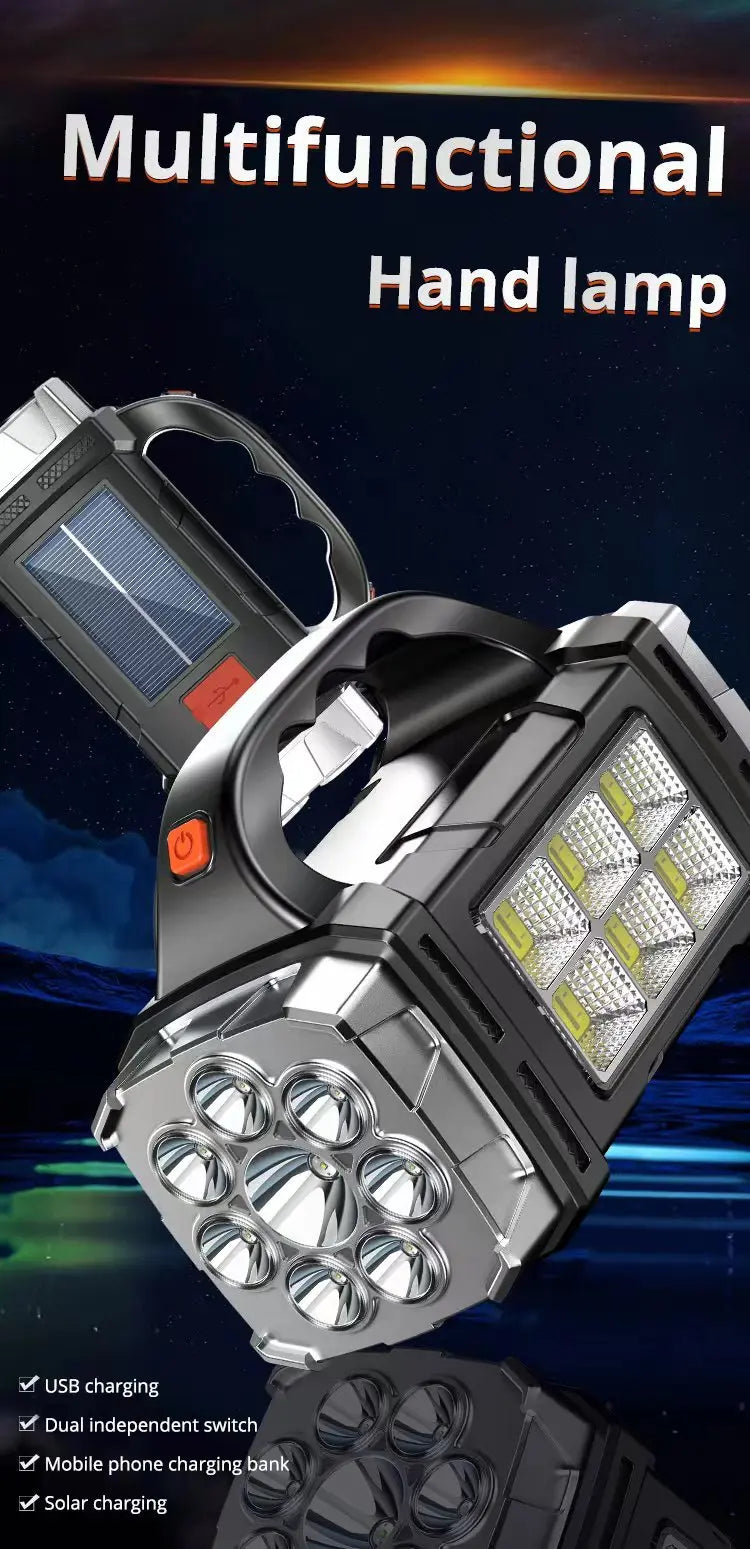 USB Rechargeable Solar LED Flashlight COB Work Light 4 Gear Camping Lamp