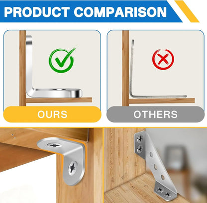 Stainless Steel Corner Brackets with Screws Furniture Corner Connector for Cabinet Angle Support Fixed Metal Brace Fasteners