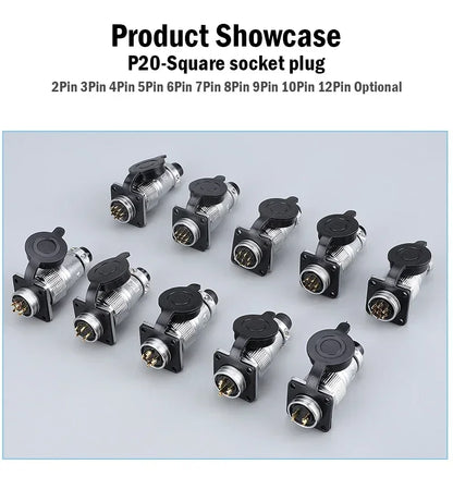 PLS20 WS20 TP20 Aviation Connector 20mm Opening Diameter 2-12 Pin Male Female Circular Plug Socket Metal Shell Waterproof IP67