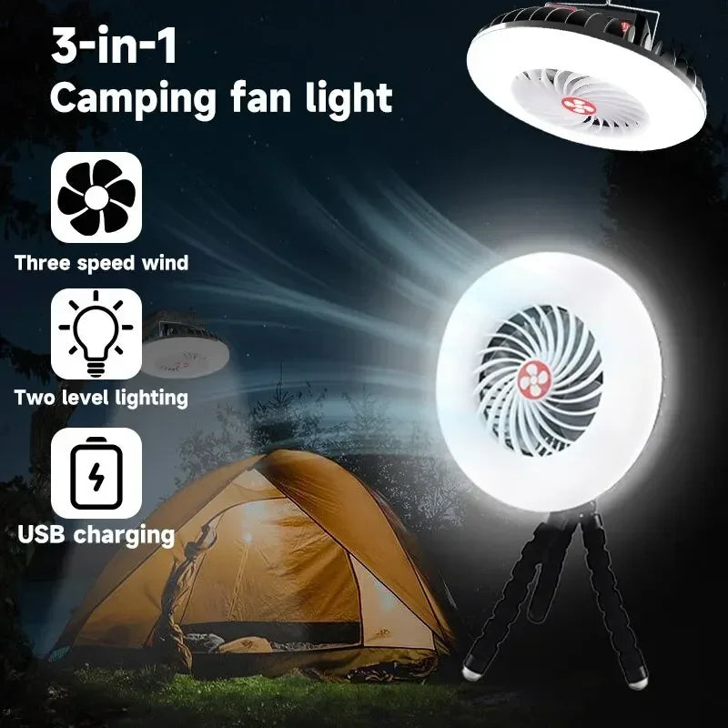 3 in 1 LED Fan Light Camping Tent Lamp USB Charging Portable Lantern