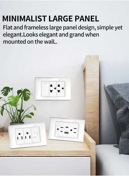 118x75mm Tempered Glass US Thai Socket Dual USB-C Ports 2 AC Outlets 110V Scratch-Resistant Panel