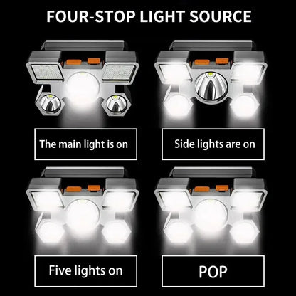 5 LED High Power Headlamp Portable Rechargeable HeadLight Built-in Battery Flashlight Outdoor Working Light for Fishing Camping