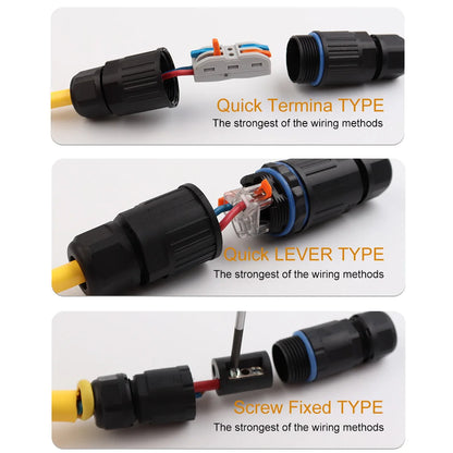 IP68 Waterproof Cable Connector Quick Connection KVSF-15, 2 in 2 out 2/3/4/5 Pin Electrical Terminal Adapter
