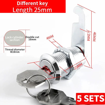 Cabinet Cam Lock Set Two-Sided Keyed Alike 16MM-30MM Cylinder Cam Locks for Mailbox File Drawer Compartment