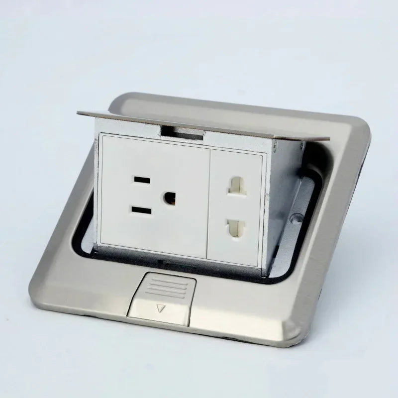 Floor Electrical Outlet Pop Up Kitchen Countertop Waterproof Sockets Pop Out Receptacle Stainless Steel Box Golden Cover 15A