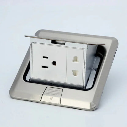 Floor Electrical Outlet Pop Up Kitchen Countertop Waterproof Sockets Pop Out Receptacle Stainless Steel Box Golden Cover 15A