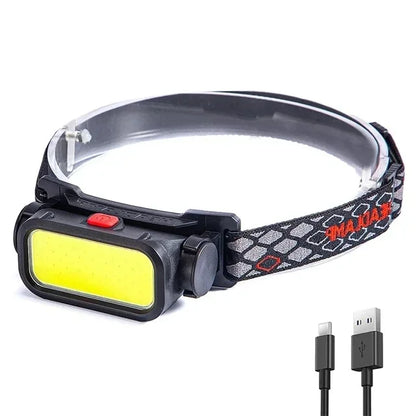 Portable COB LED Headlamp 4 Modes USB Rechargeable with Red Light
