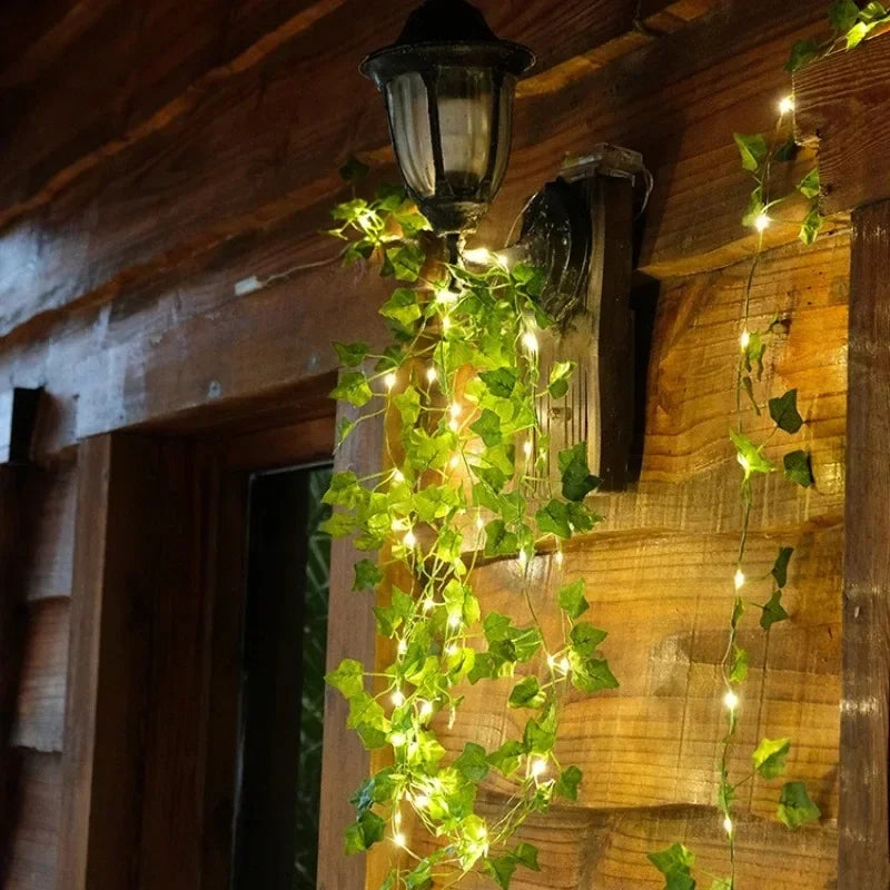 2026 Solar Vine String Lights, 50/100/150 LED Green Fairy Lights with Pothos Leaves for Wedding, Christmas, Home Wall Decor