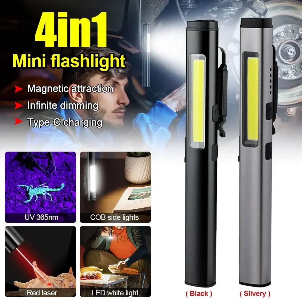 Portable UV LED Pen Light USB Rechargeable Work Lantern with Magnet
