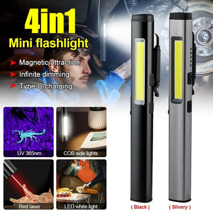 Portable UV LED Pen Light USB Rechargeable Work Lantern with Magnet