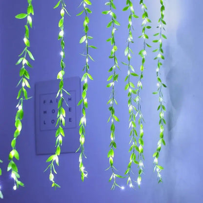 3x1M / 3x2M Green Leaf Curtain USB Fairy Lights with Remote for Window Christmas & Eid Decor