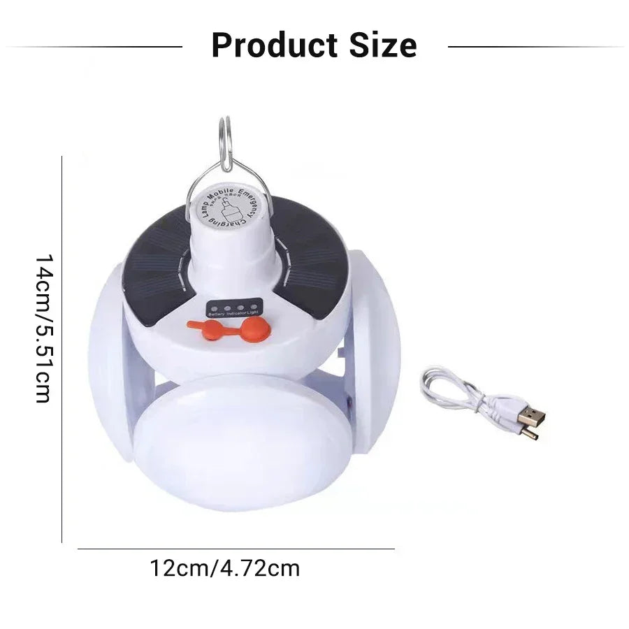 4-leaf Solar  LED Lantern Rechargeable Emergency Flashlight Portable Power Bank Foldable Tent Light for Outdoor Camping Fishing