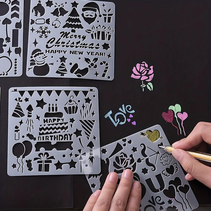 5pcs/set square hollow template lace ruler painting DIY handmade greeting card graffiti template Christmas/Birthday/Love