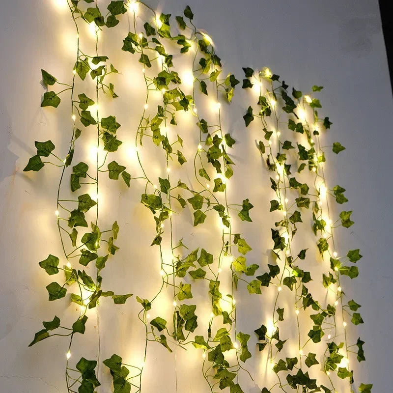 Christmas Battery Powered 2M-10M LED Ivy Fairy Lights Artificial Green Leaf String for Home Wedding Wreath Decor