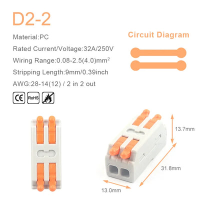 10PCS Universal Compact Wire Connector Splitter Quick Electrical Cable Splice Terminal Block for 28-12AWG Small Wiring Connector