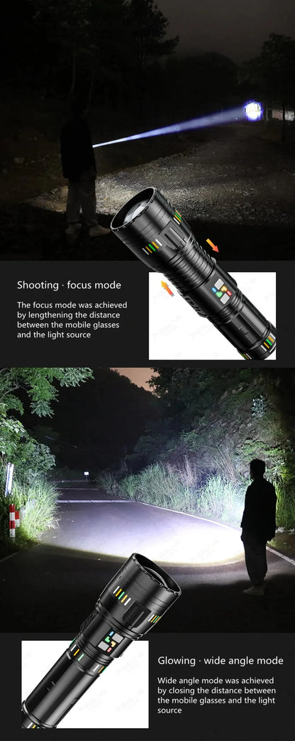 Long Range LED Flashlight Zoom Tactical Torch Type-C Display