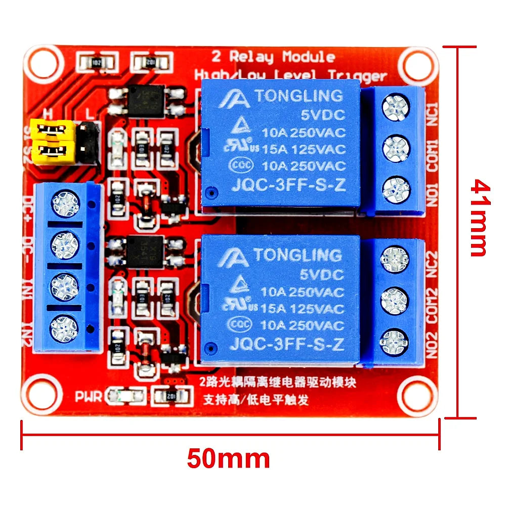 2-Channel Relay Module 5V/12V/24V with Optocoupler Isolation High/Low Level Trigger for Arduino
