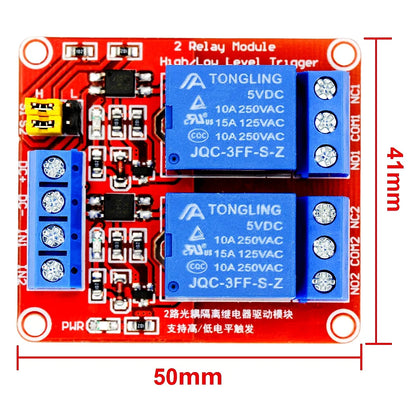 2-Channel Relay Module 5V/12V/24V with Optocoupler Isolation High/Low Level Trigger for Arduino