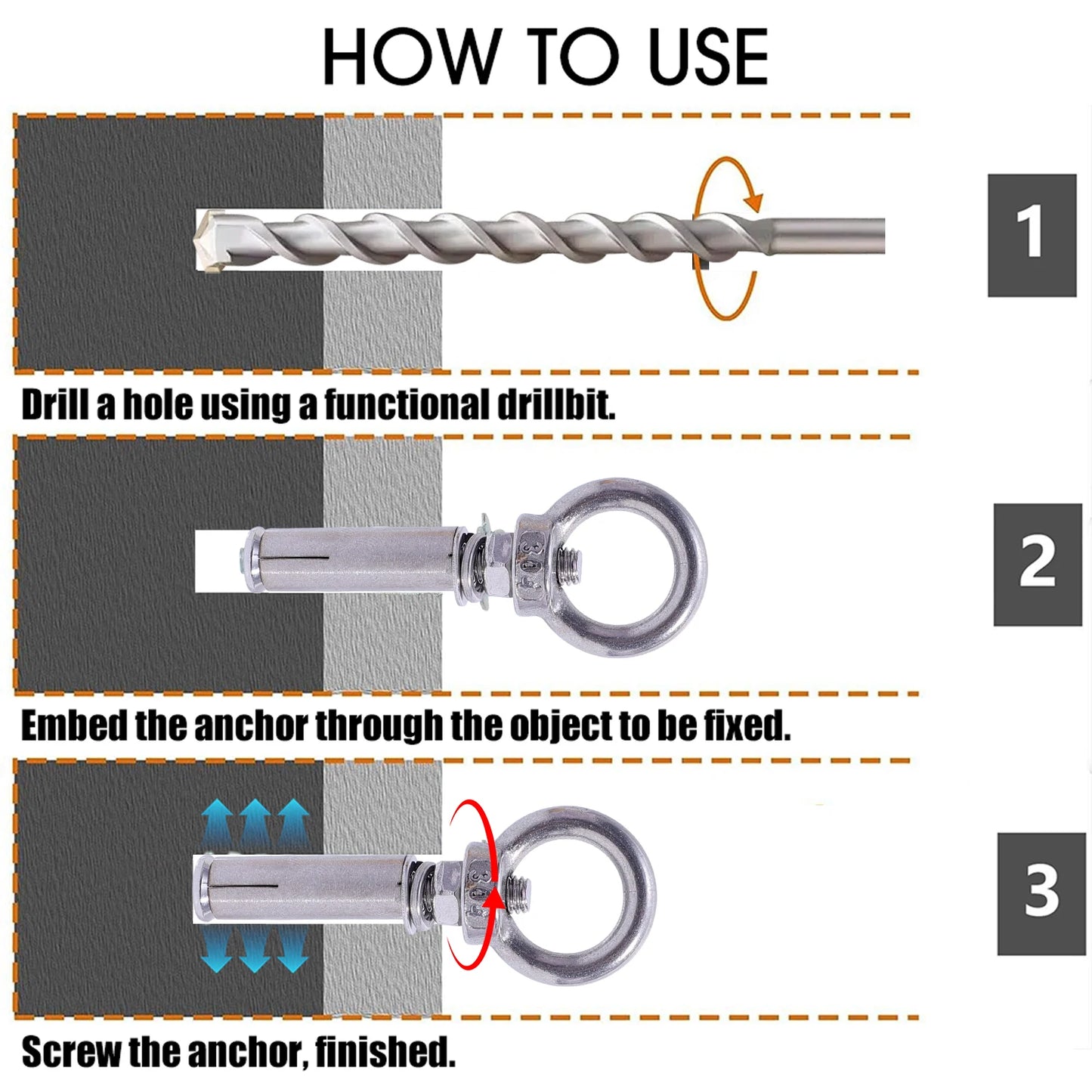 Heavy Duty Eyebolt M6 Stainless Steel Anchor Fastener Secure Concrete Lifting Ring Closed Hook Sleeve Wall Nut Hardware Fastener
