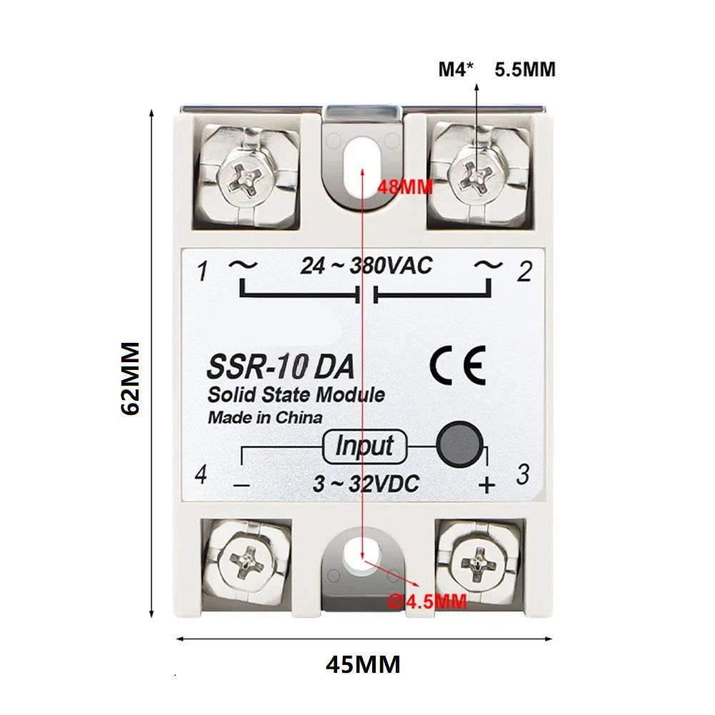 Single Phase Solid State Relay SSR-10DA DC Controlled AC Single-phase Solid State Relay 10A DC-AC Relay 3-32V DC To 24-380V AC